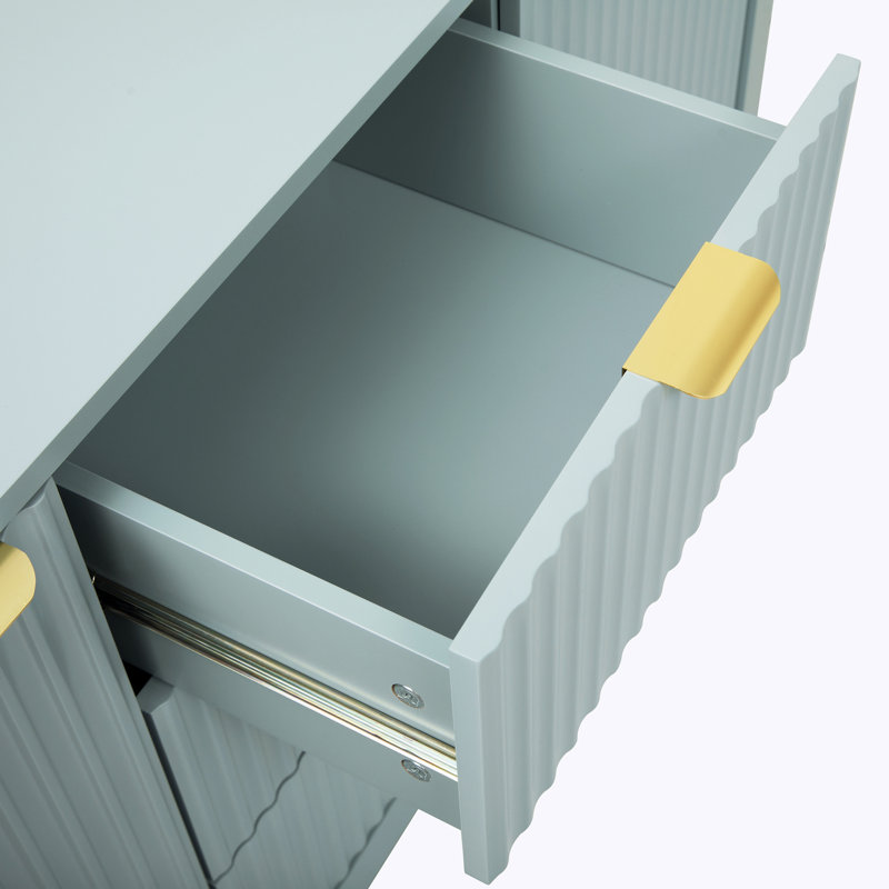 Console de rangement Wave Design avec tablettes réglables, 3 tiroirs et portes à fermeture douce, Cyan