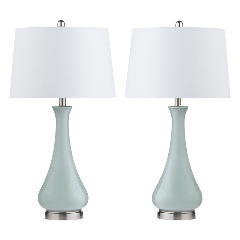 30.25" Glass Table Lamp With White Shade