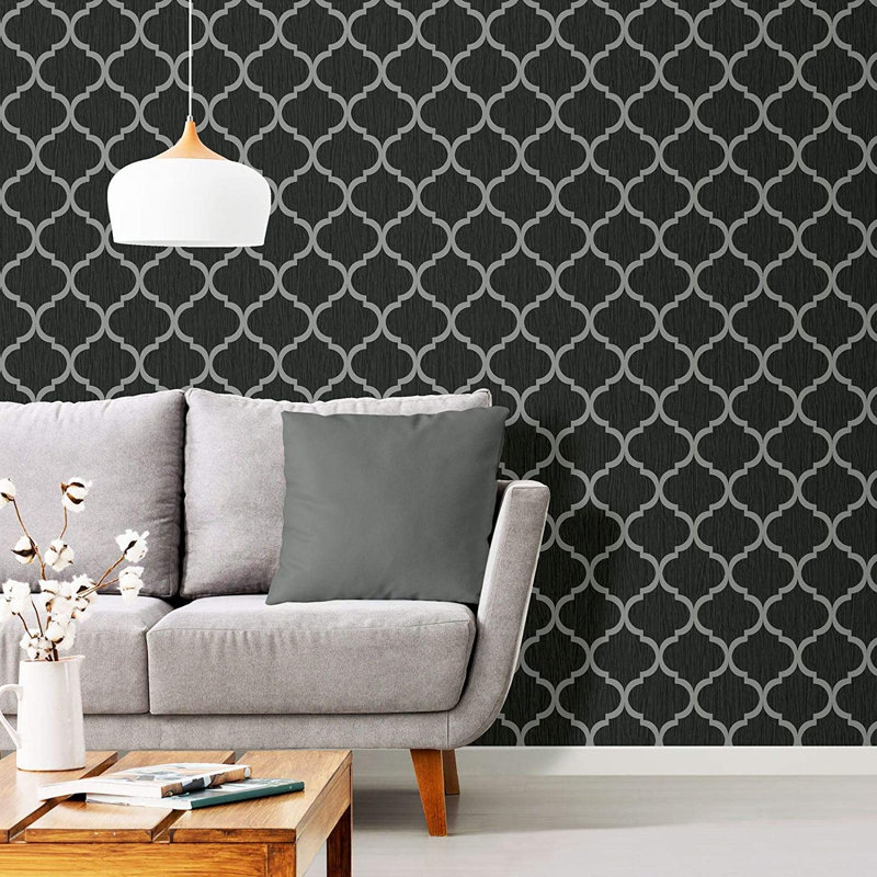 Huber 10.05m x 53cm Textured Glitter Wallpaper Roll, Black