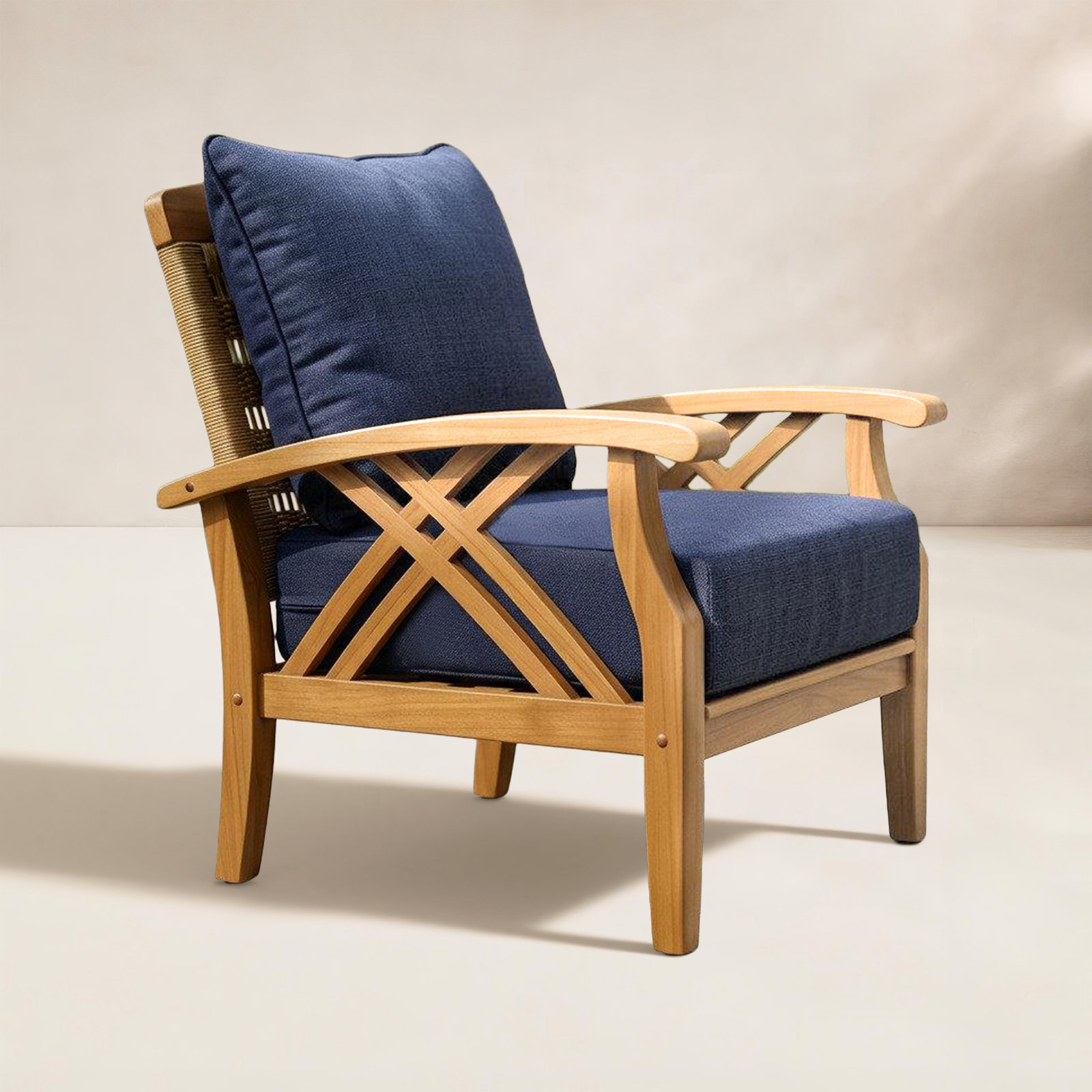 Cotesfield Teak Patio Lounge Chair, Navy
