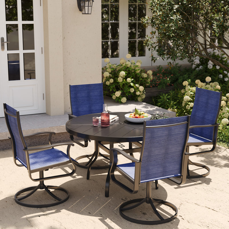 Ensemble de salle à manger 5 pièces rond en métal, table de patio en acier thermolaqué résistant à la rouille et 4 chaises