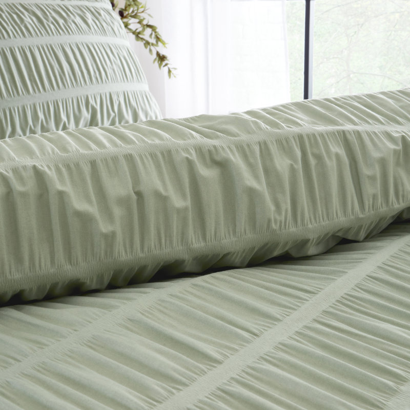 Seersucker Duvet Cover Set with Pillowcases, Single Duvet Cover + 1 Standard Pillowcase, Sage