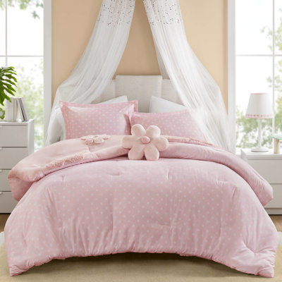 3 édredon en chenille à motif floral rose avec coussin décoratif et garniture de lit simple réversible lavable à la machine