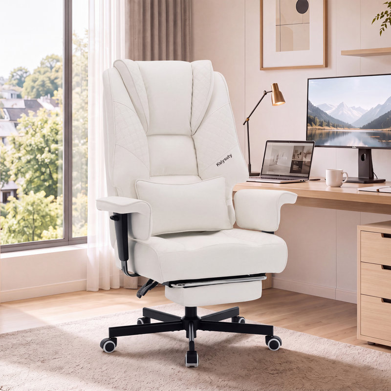 Fauteuil de jeu ergonomique avec accoudoirs réglables et repose-pieds rétractable, Blanc