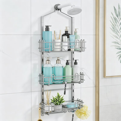 Serviteur suspendu antirouille avec porte-savon et crochets, tablettes de douche antidérapantes à 3 niveaux pour le rangement de la salle de bain, organisateur de salle de bain pour appartement et dortoir