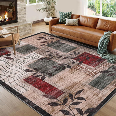 Tapis lavable à motif floral moderne à motif géométrique de couloir gris 