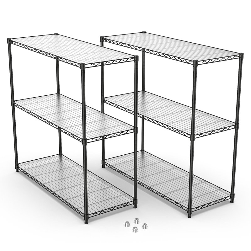 Ensemble de 2 étagères grillagées à 3 niveaux, 2P-3TWL1848-B-LKJ