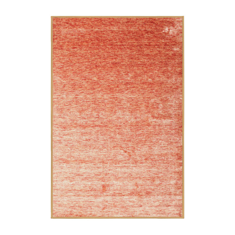 Tapis de zone rouge/jaune contemporain, Rectangle 2 pi x 3 pi