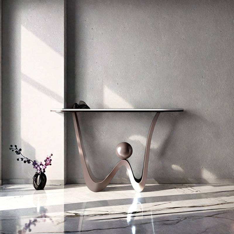 Console Modern Minimalist Art Design, Or rose, H 33,46 po x l 47,24 po x P 13,78 po