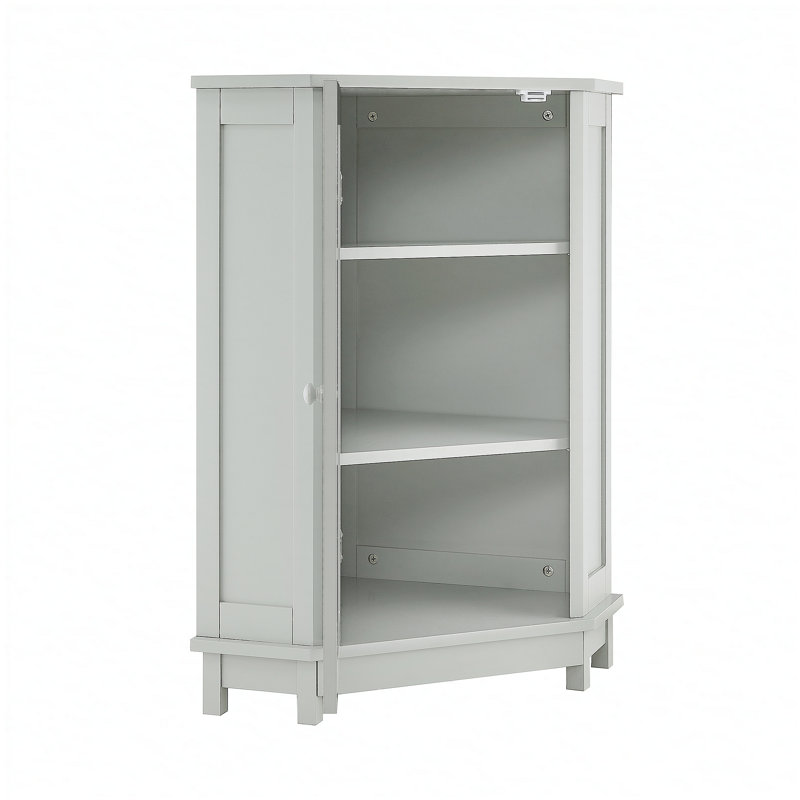 Armoire de salle de bain d'angle grise triangulaire avec tablette réglable, Gris
