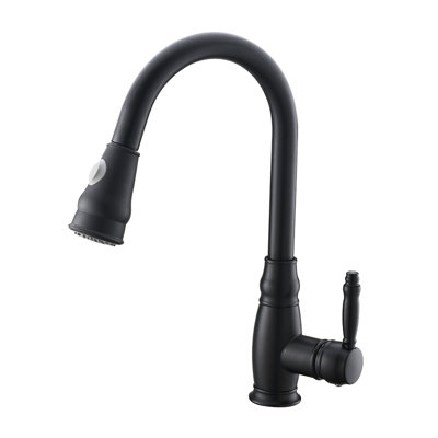 Brass Kitchen Sink Faucets - Commercial Modern With Pull Out , Stream And Spray Functions For Convenience Black Faucet Design, Single Handle Easy Cleaning Functional Use
