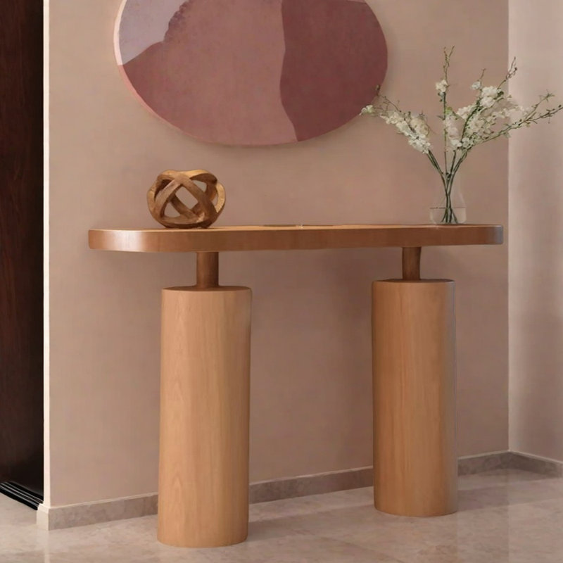 Console Mid-Century moderne en bois massif, H 33,9 po x l 39,4 po x P 13,8 po, Brun