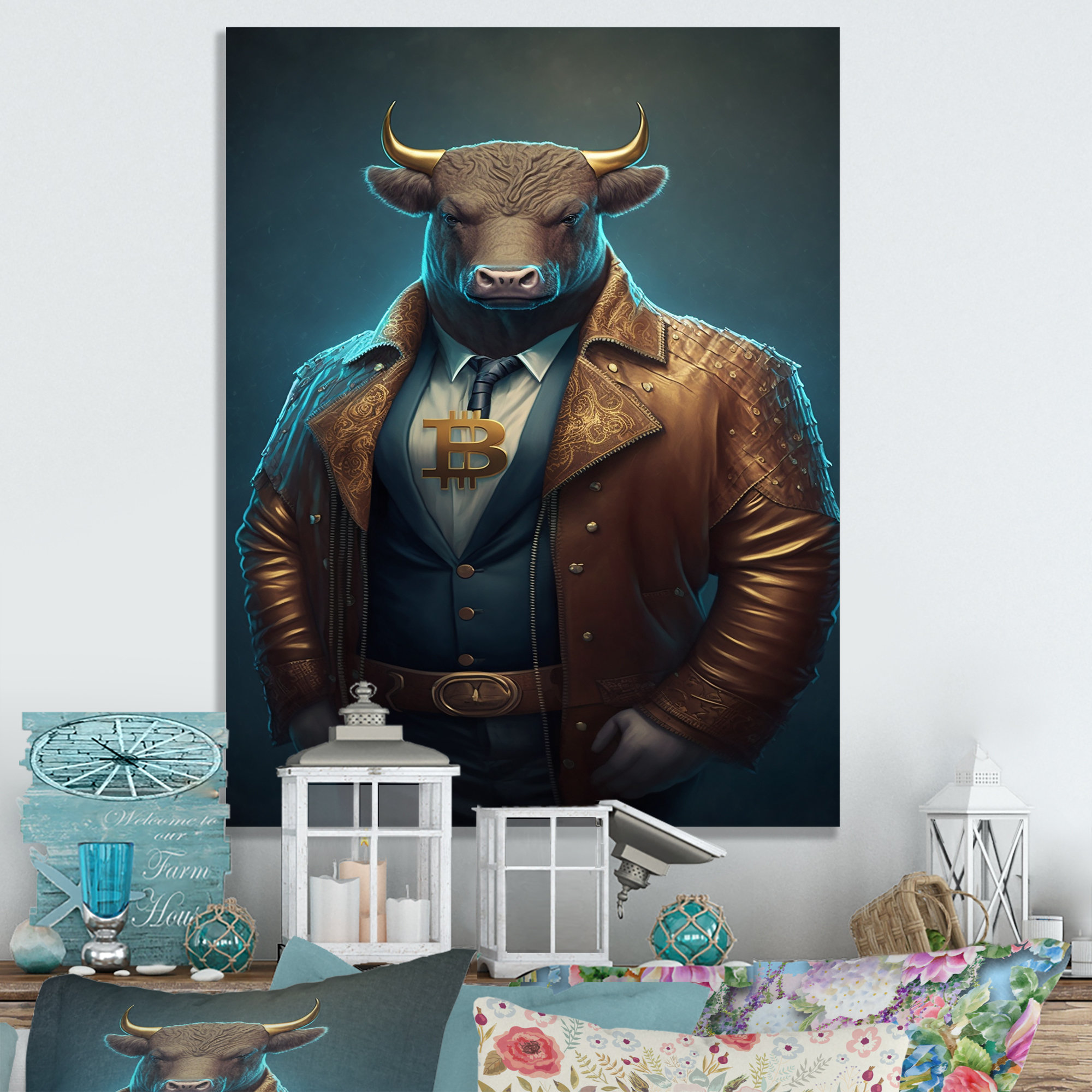 Trinx Heidiann Fancy Bitcoin Bull with Bitcoin Chain II - Print on Canvas |  Wayfair