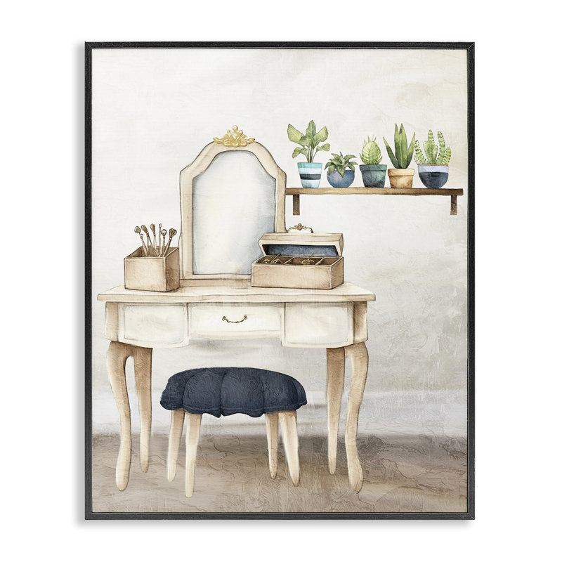 Giclée encadrée de meuble-lavabo bleu, design par Kim Allen, H 14 po x l 11 po, Giclée encadrée noir minuit