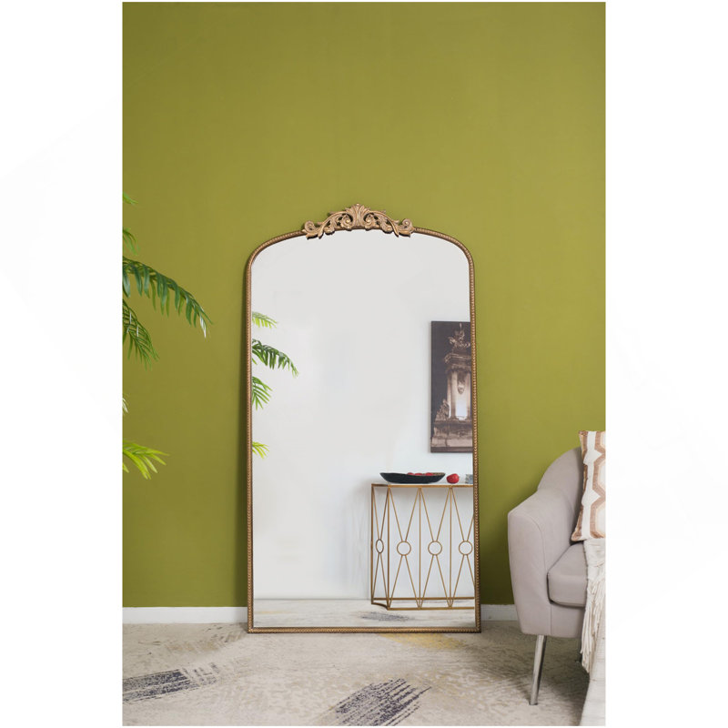 Miroir pleine longueur 66 po x 36 po, miroir arqué suspendu ou appuyé contre le mur, grand miroir doré pour le salon