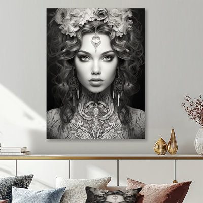 Old Fashioned Flower Beauty Monochrome - Fashion Woman Wall Art Decor