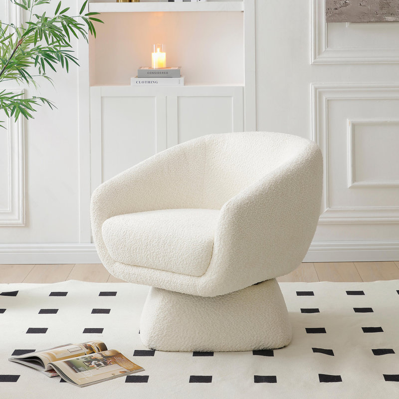 Fauteuil pivotant blanc, structure en bois massif, fauteuil de loisirs moderne, idéal pour le salon et la chambre à coucher