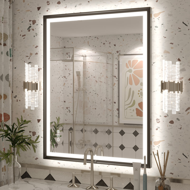 Molly Black Metal Framed LED Front Light and Backlit Anti-Fog Wall Bathroom/ Vanity Mirror, 36" x 28"