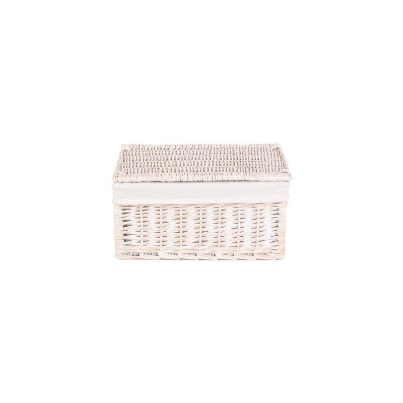Wicker Storage Basket Hamper with Lining, 19 cm H x 25 cm W x 37 cm D, White Wash/White Lining