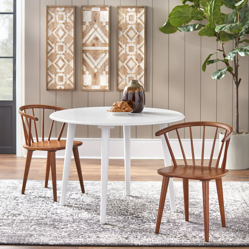 Mehmud Four Leg Dining Set, Walnut, 3 Pieces: Table, 2 Chairs, Walnut