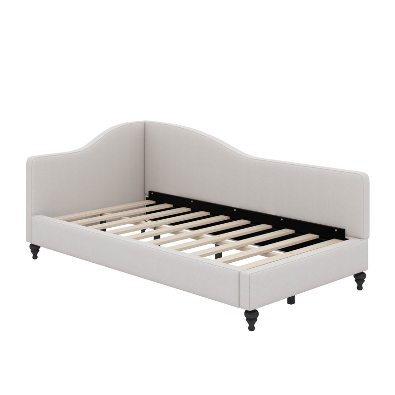 L-Shaped Linen Daybed With Solid Wood Legs, Beige, Twin
