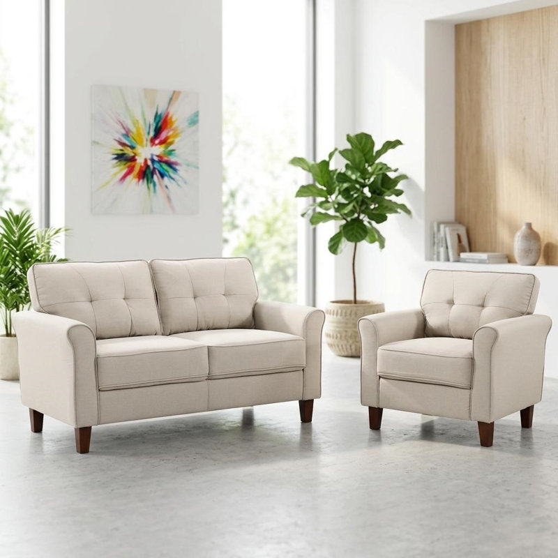 ensemble de 2 coussins de dossier capitonnés et causeuse, Beige