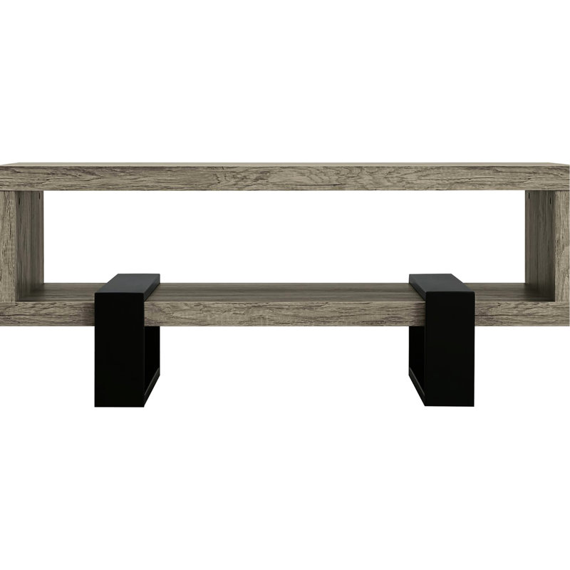 Table basse contemporaine en bois flotté gris avec tablette ouverte - Le salon doit être rectangulaire