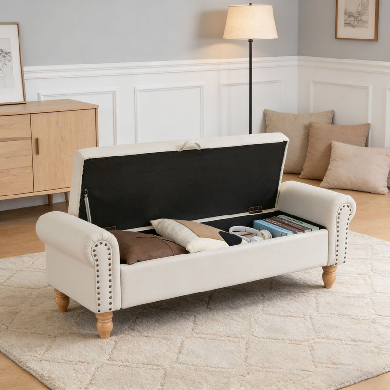 Banc de rangement avec repose-pieds, repose-pieds rembourré