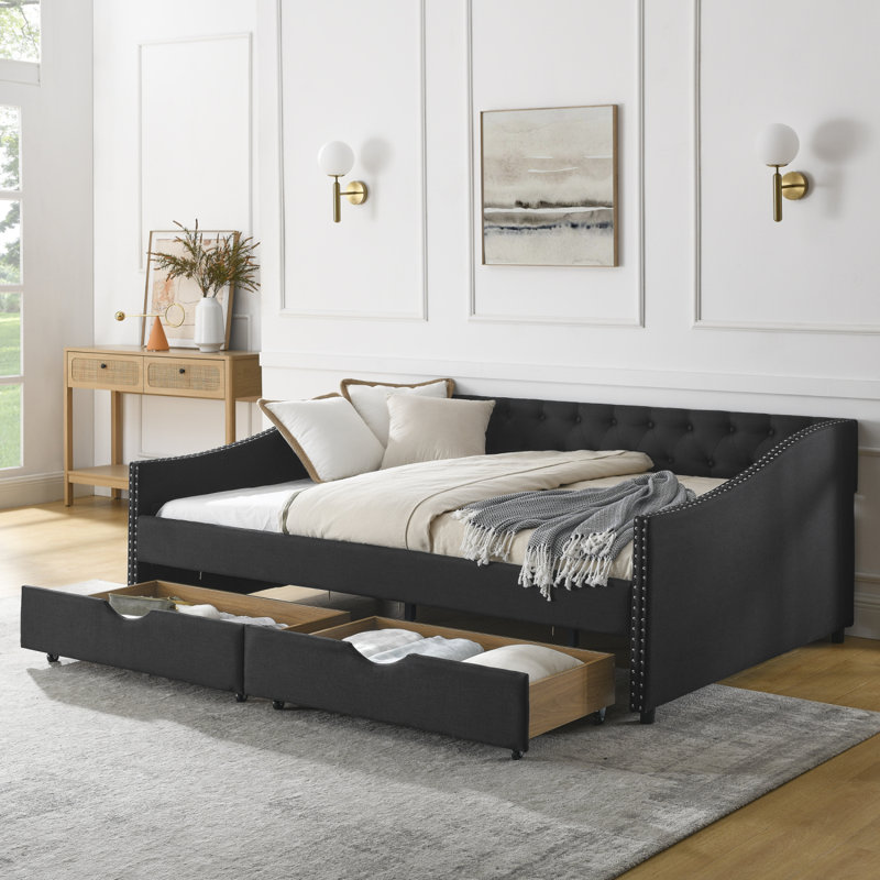 Luxurious Tufted Sofa Bed With Drawers For Optimal Comfort And Storage, Full/Double, Black 