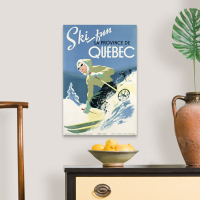Affiche sur les vacances de ski dans la province de Québec, vers 1938, école canadienne, reproduction sur toile