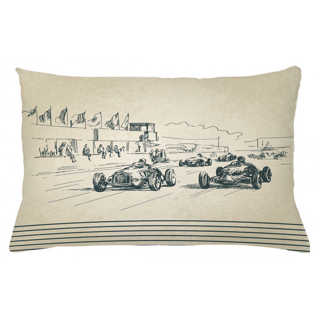 Kissenbezug, Racing Cars Sketchy, Oldtimer, Beige Forest Green