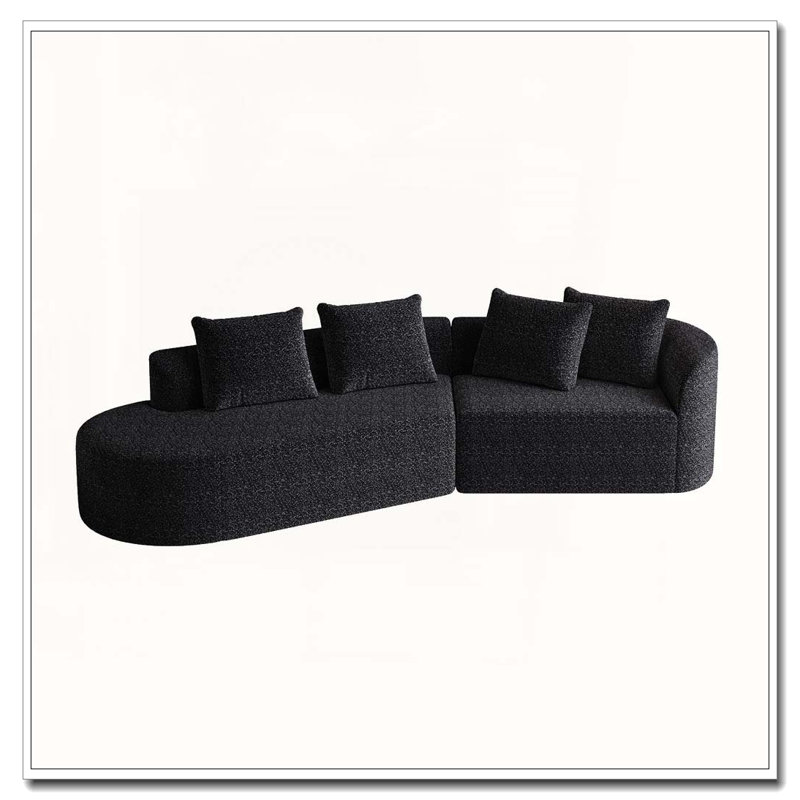 Canapé modulaire surdimensionné en chenille avec 4 coussins décoratifs Chenille, Noir