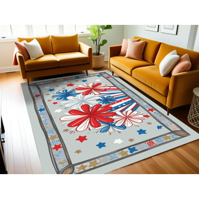 Red Barrel Studio® Washable Indepence Day Firecraker Summer Holiday Rug