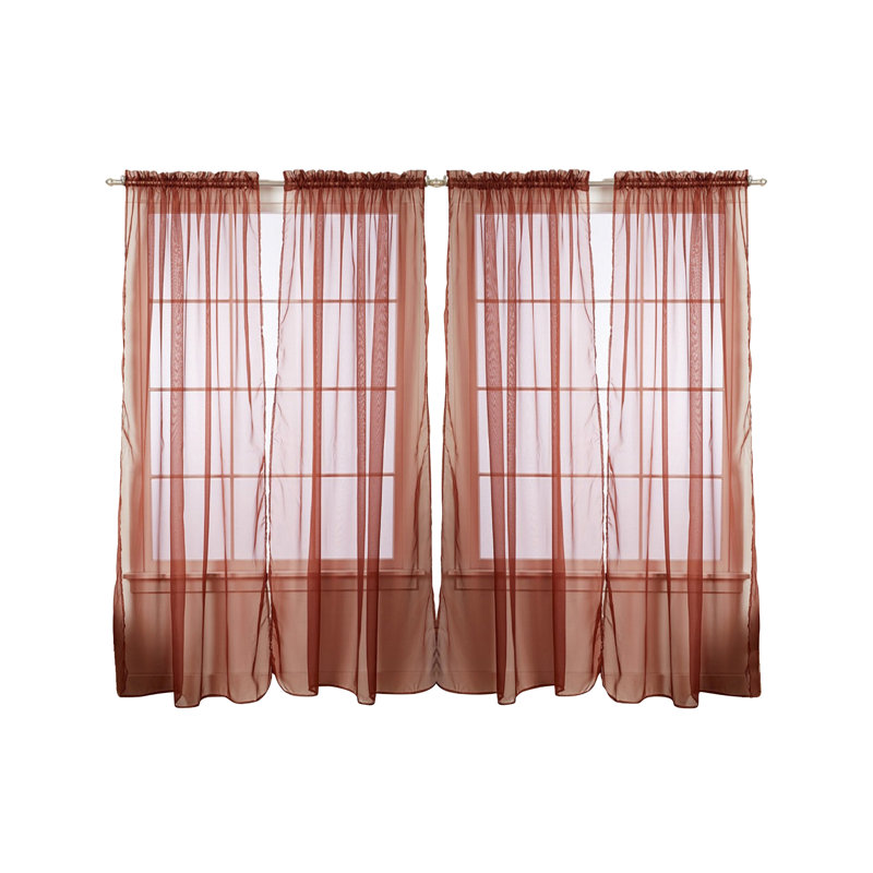 Solid Color Sheer Rod Pocket Curtain Panels, Chocolate