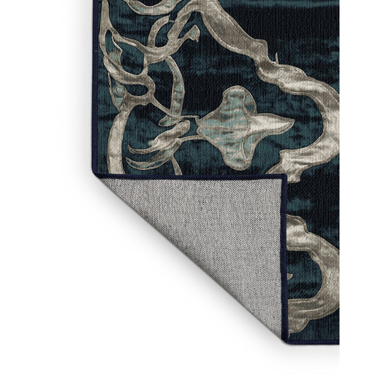 Tapis bleu lavable à la machine, Carré 7 pi