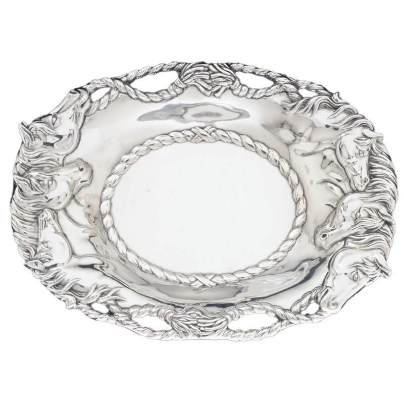 Handcrafted Aluminum Equestrian Horse Oval Tray with Rope Detail