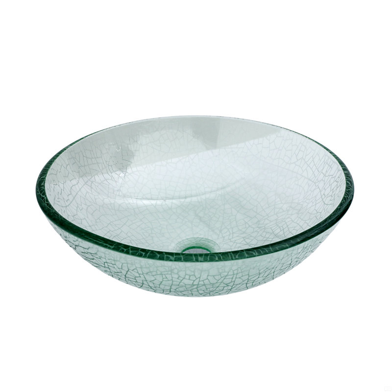 Lavabo vasque de salle de bain en verre trempé avec bonde escamotable, bol rond en verre trempé (sans robinet)