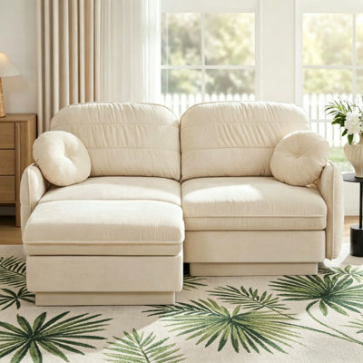 73.2" Chenille Cloud L-Shaped Sofa, Movable Ottoman & Deep Seat, Easy Assembly