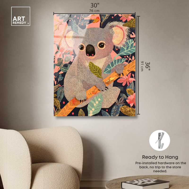 «Koala in the Leaves», reproduction d'art acrylique par Art Remedy, H 36 po x l 30 po