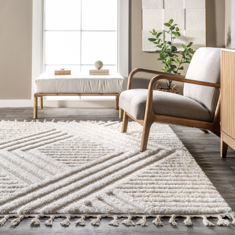 Geometric Shag Tassel Area Rug, Rectangle 6'7" x 9'