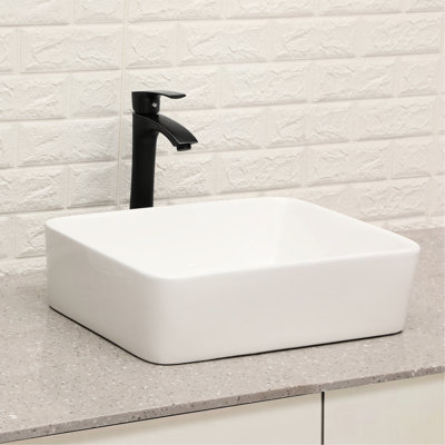 19"X15" Ceramic Vessel Sink With Matte Black Faucet, Bathroom Must-Have Illusion