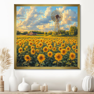 Tournesols au moulin à vent en été II - décoration murale florale