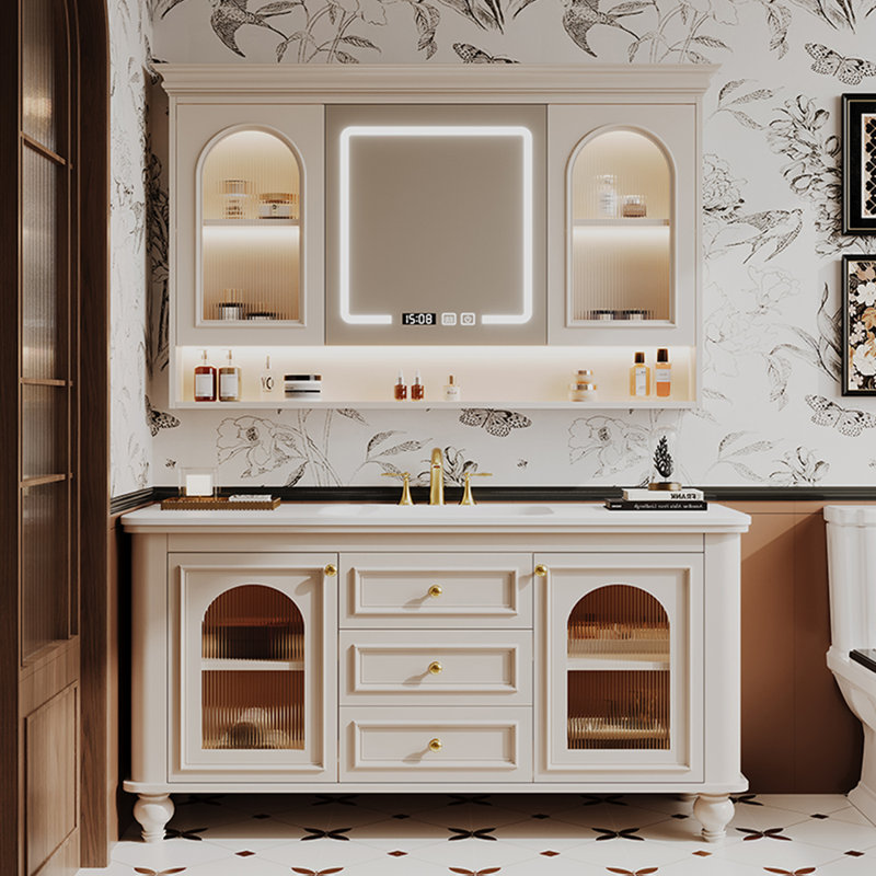 Simple medieval style bathroom cabinet, 32.28" H x 47.24" W x 21.65" D