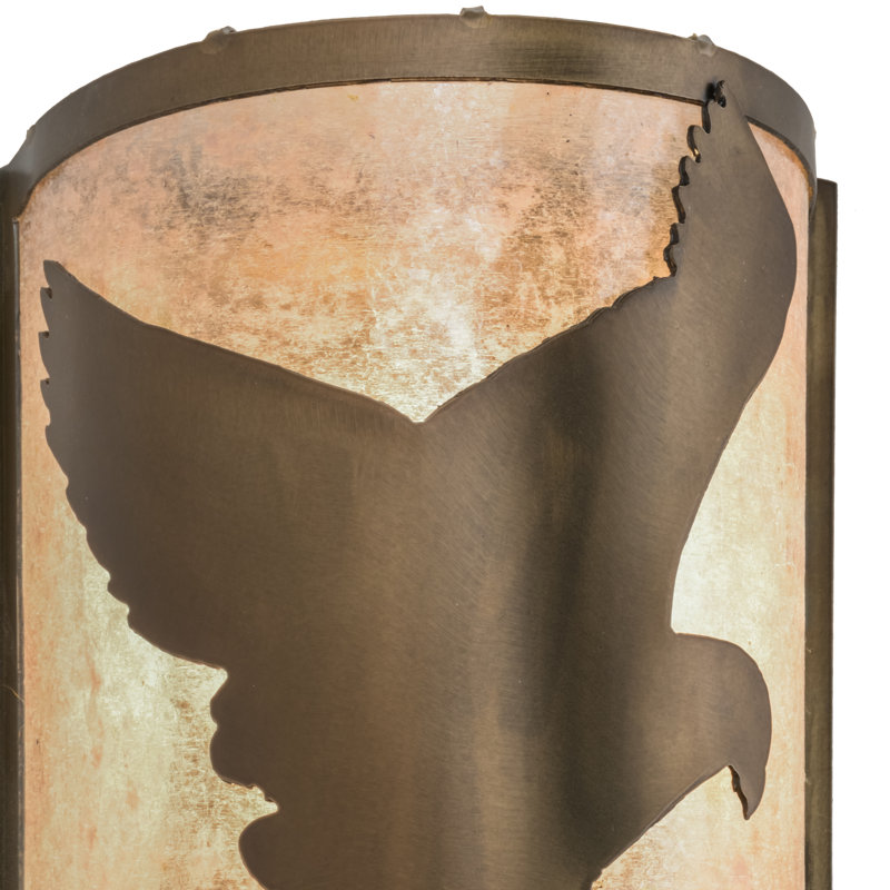 Antique Copper Hawk Sconce with Silver Mica Shade - 12"x8"