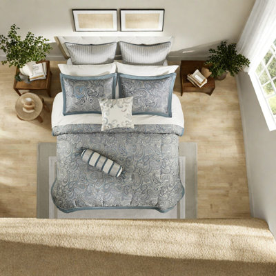 Ensemble de literie en coton bleu sarcelle avec motif cachemire moderne pour la maison