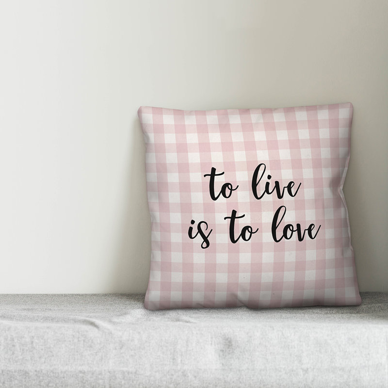  Coussin 16 po To Live is To Love Plaid, Coussin décoratif, Rose / Noir