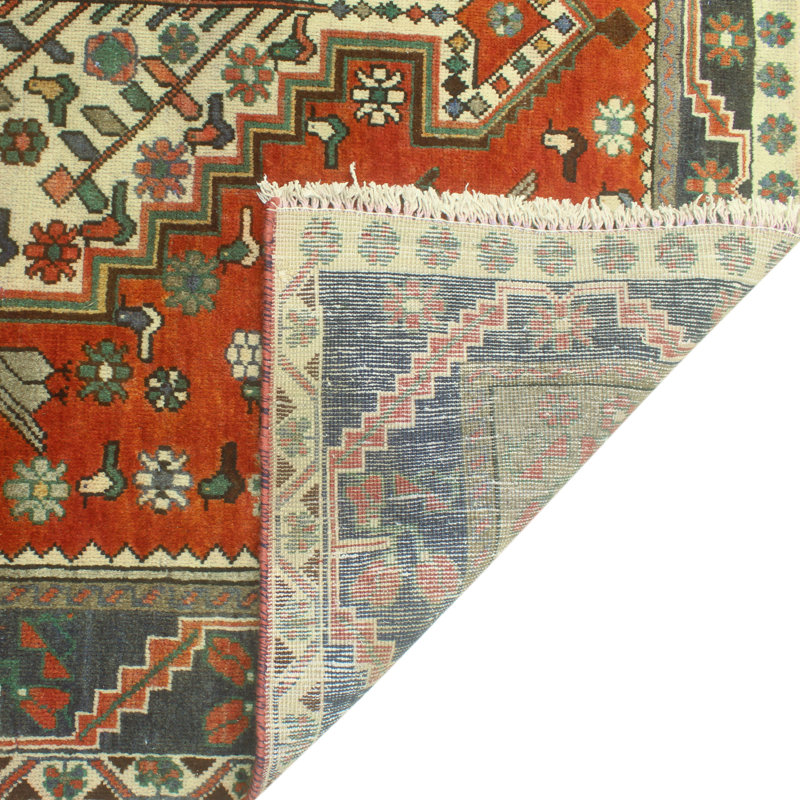 One-of-a-Kind 4'10" x 9'7" 1980s Rectangle and Runner Wool Area Rug in Blue and Green