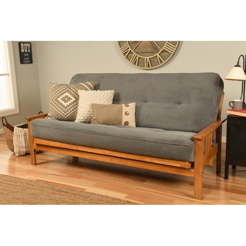 Johnte Full-Size Futon Frame and Full-Size Innerspring Mattress, Butternut, Marmont Thunder, Innerspring