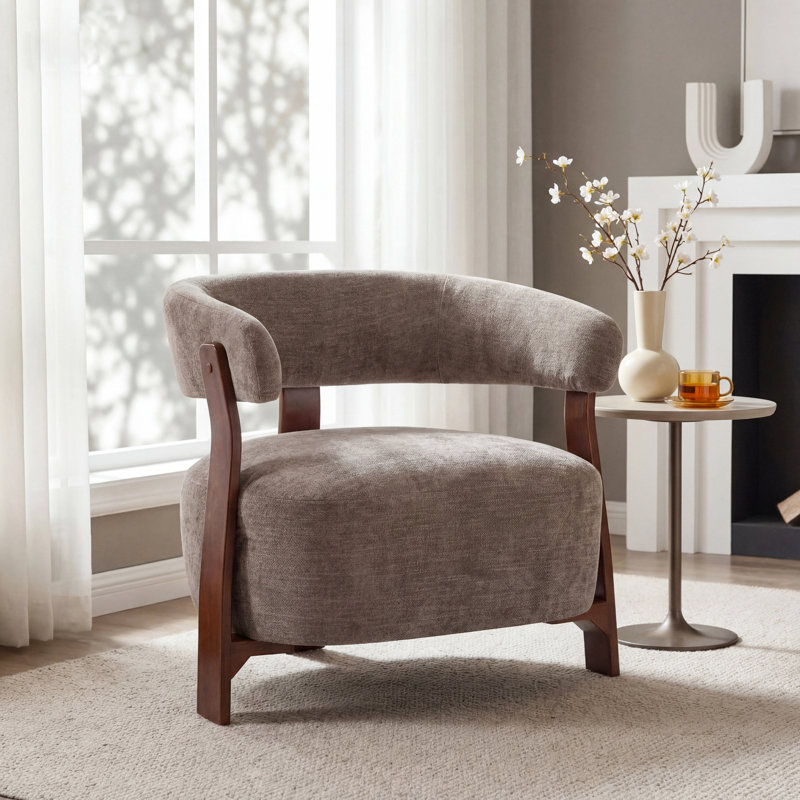 Novea Japandi Mid-Century Modern Upholstered Accent Chair, Brown