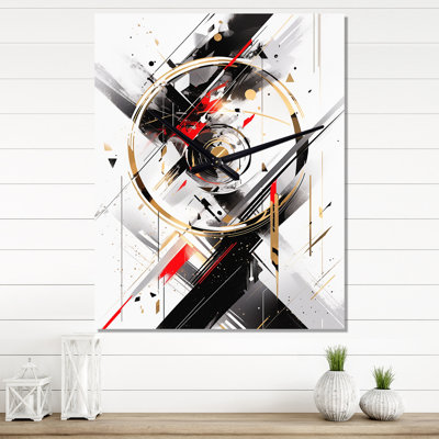 Black Red Multifaceted Whirls - Cubism Wall Clock